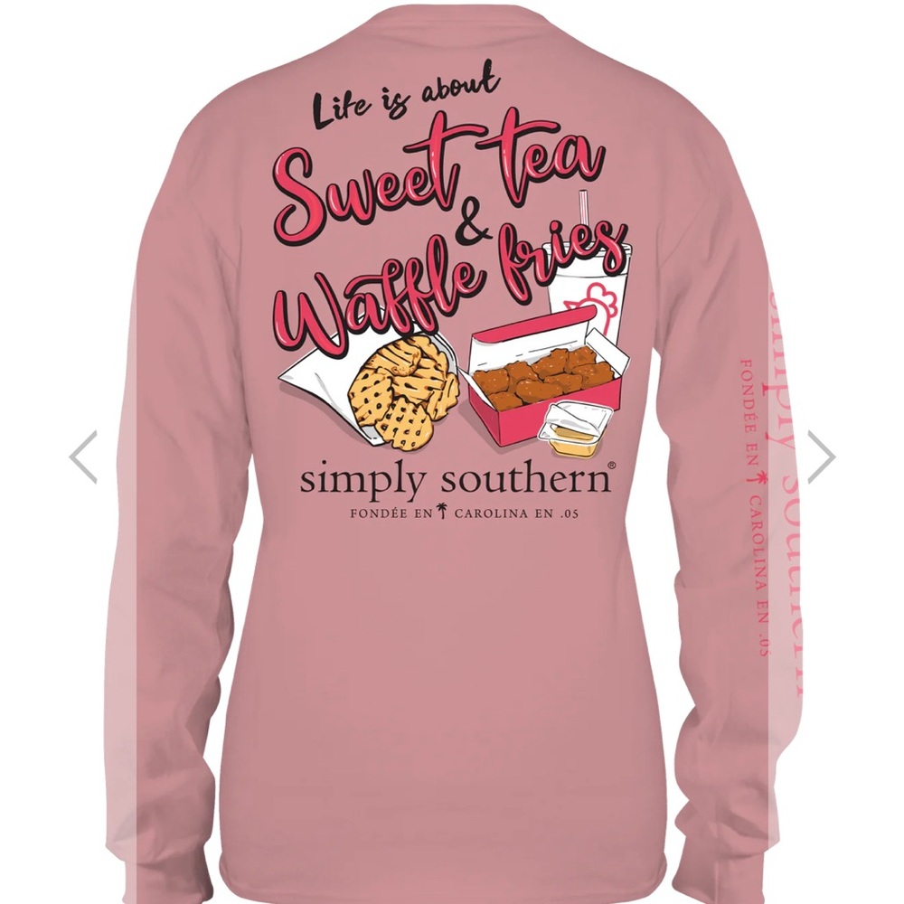 Simply Southern Youth Large Girls Pink Sweet Tea & Waffle Fries